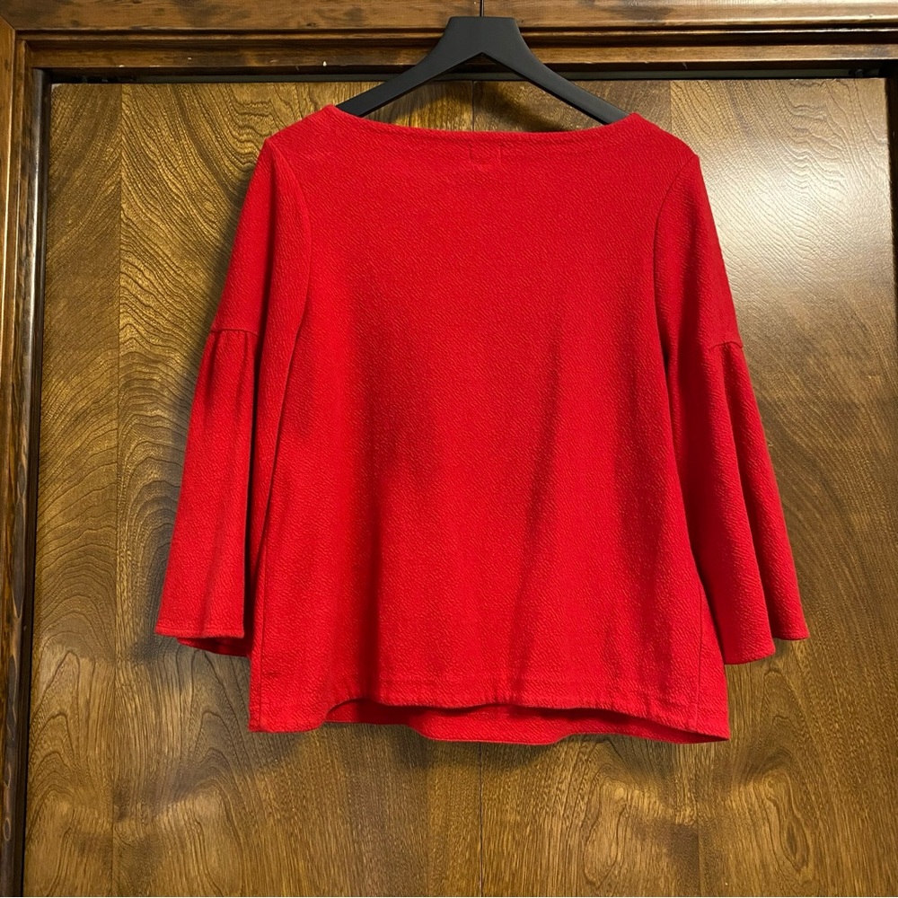 A New Day Women’s XL Red Bell 3/4 Sleeve Peplum Shirt Valentine’s Christmas - Picture 2 of 8